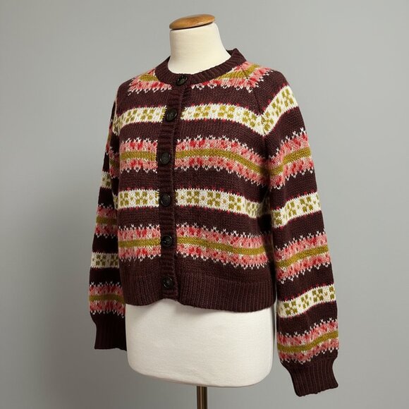 The Great burgundy Loom stripe cardigan sweater, size XS - Picture 3 of 4